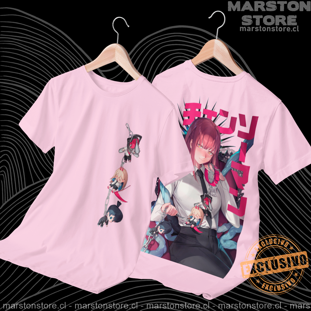 Polera Chainsaw Man - Makima - Denji - Power - Aki (estampado frontal y espalda)