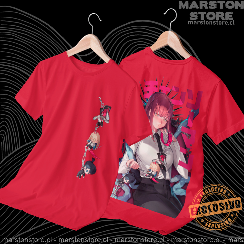 Polera Chainsaw Man - Makima - Denji - Power - Aki (estampado frontal y espalda)