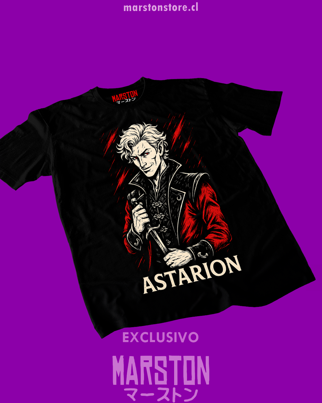 Polera negra Baldur's Gate 3 con diseño de Astarion