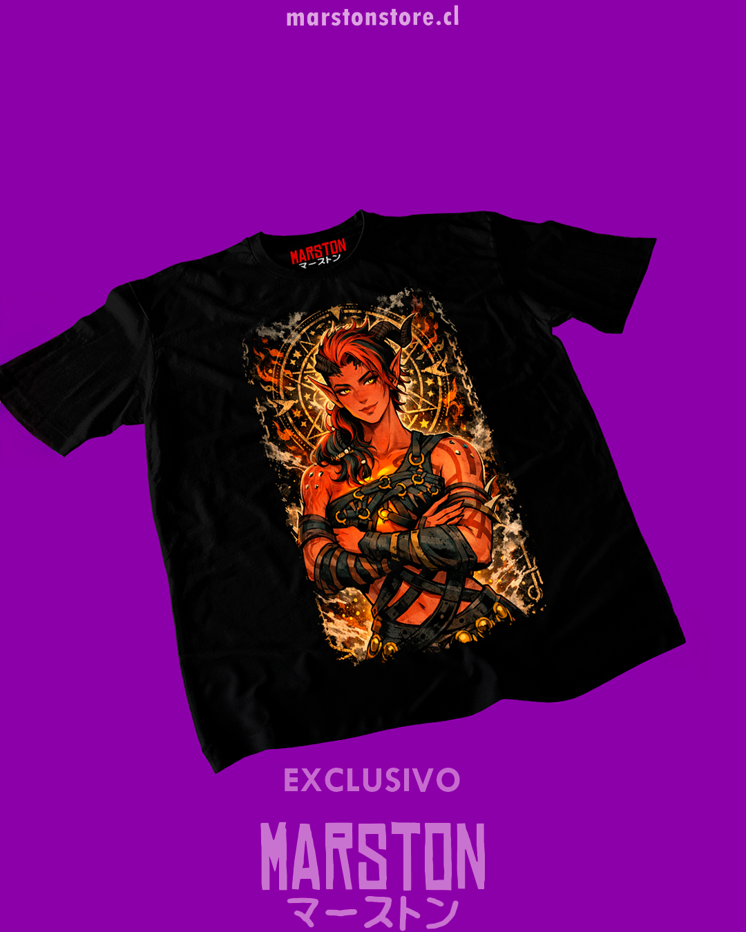 Polera negra Baldur's Gate 3 con diseño de Karlach