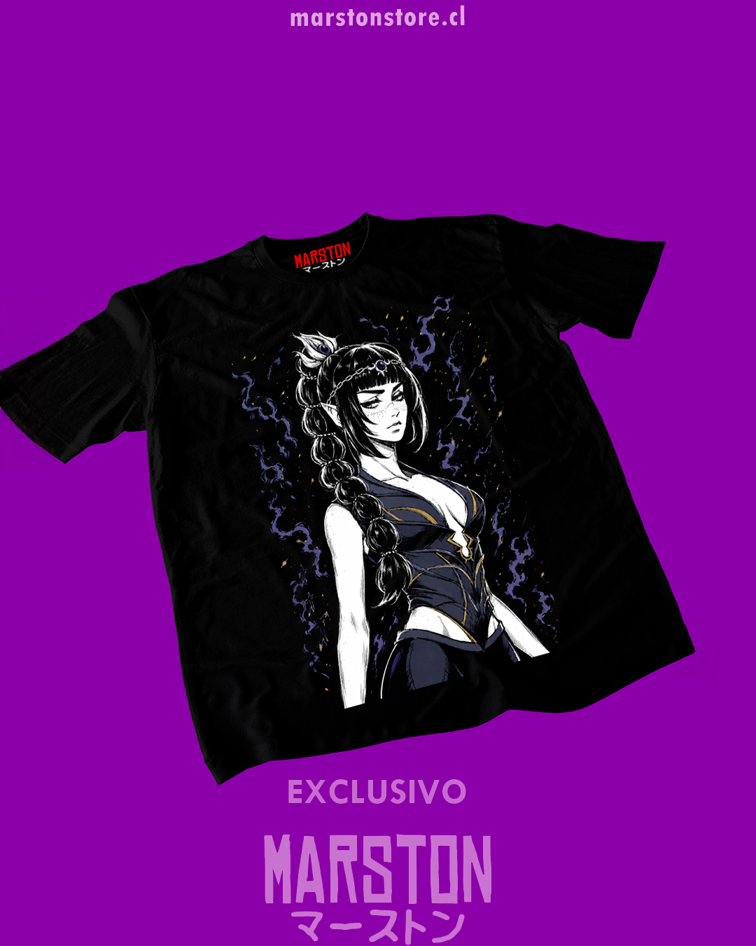 Polera negra Baldur's Gate 3 con diseño de Shadowheart