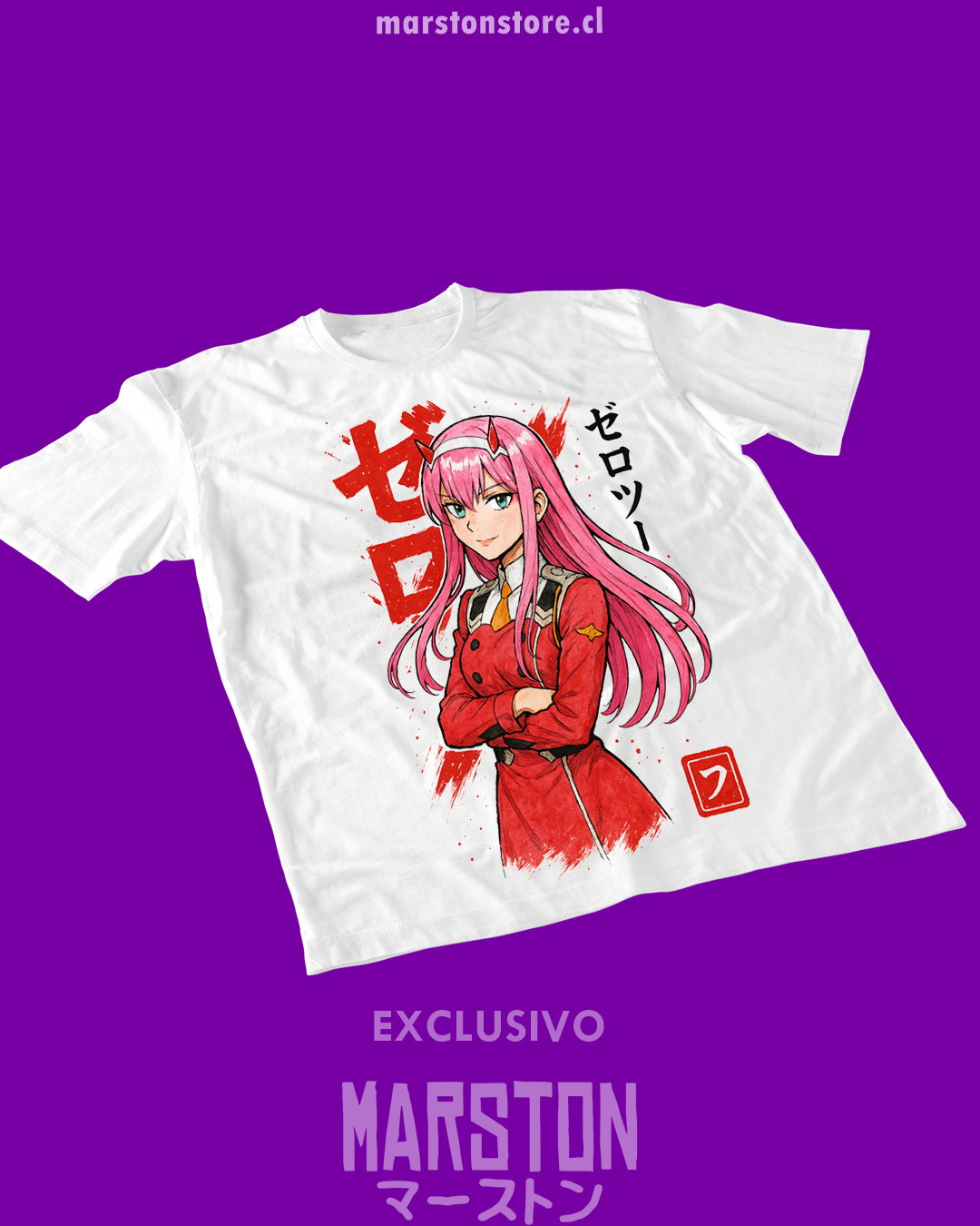 Polera blanca de Darling in the Franxx con Zero Two