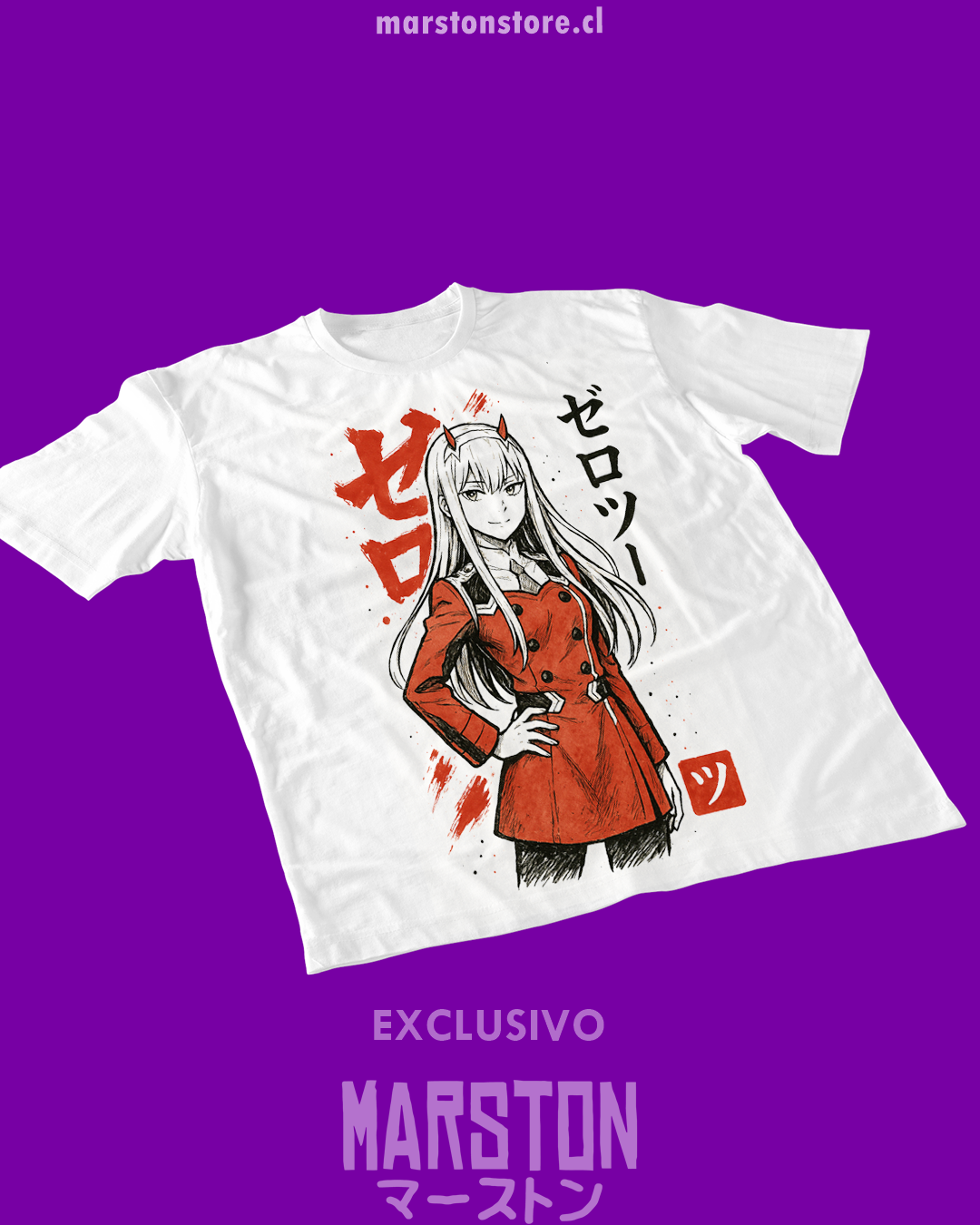 Polera blanca de Darling in the Franxx con Zero Two