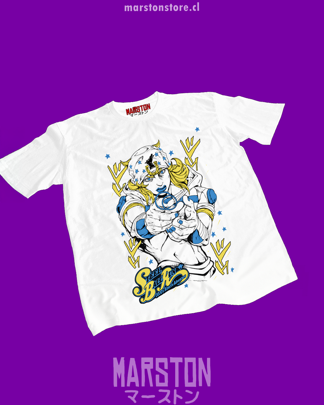 Polera blanca de JoJo's Bizarre Adventure con diseño anime
