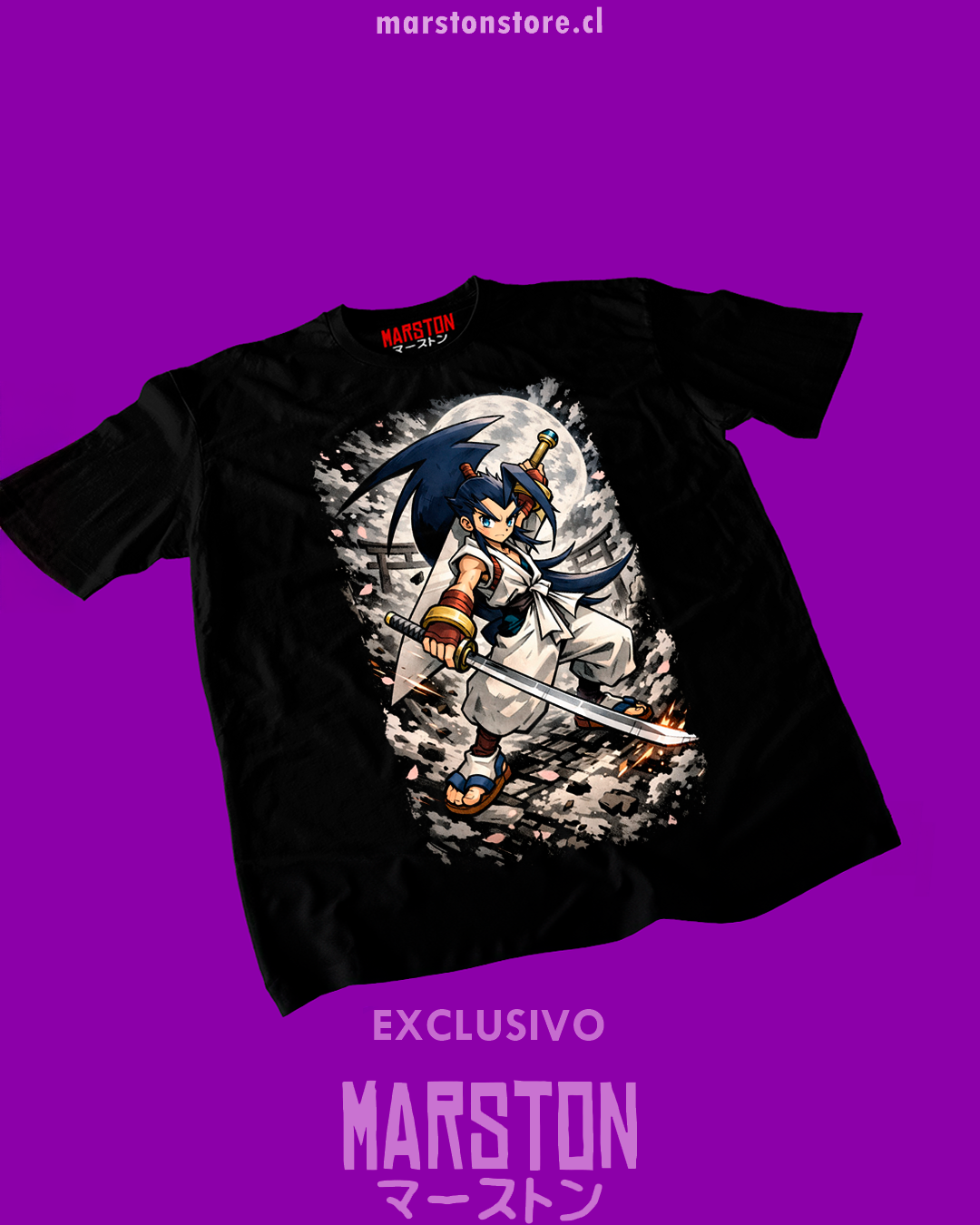 Polera negra con diseño de Brave Fencer Musashi