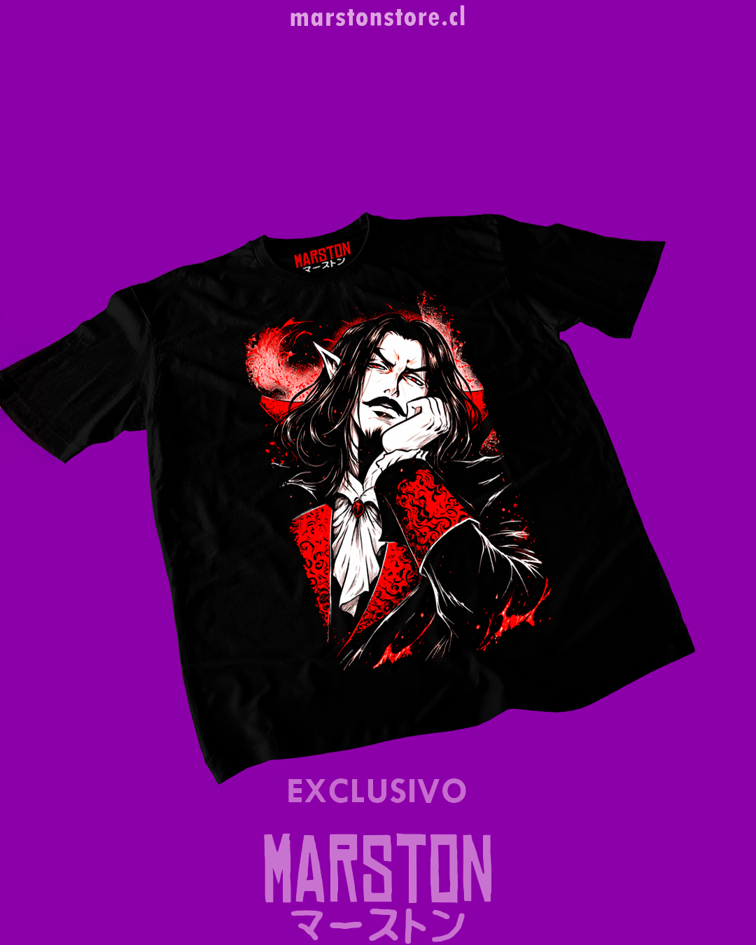 Polera negra con diseño de Castlevania