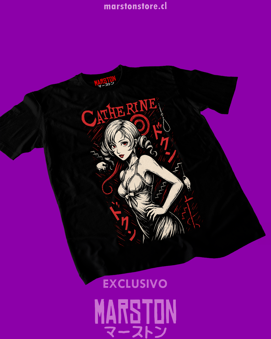 Polera negra con diseño de Catherine