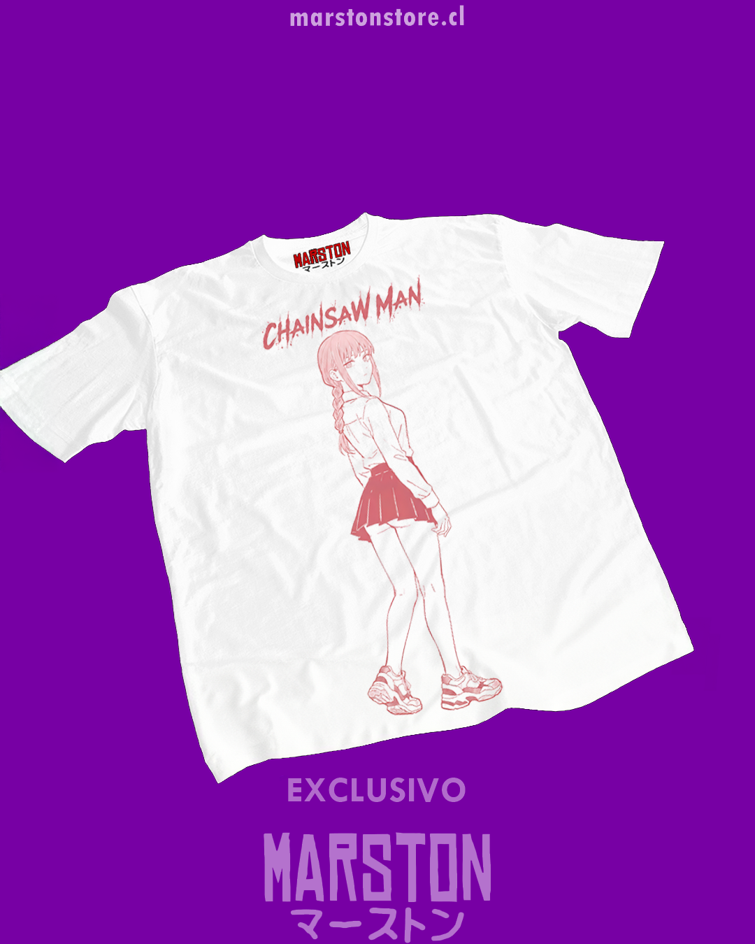 Polera blanca Chainsaw Man con diseño de Makima