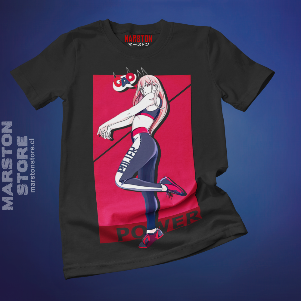 Polera negra Chainsaw Man con diseño de Power