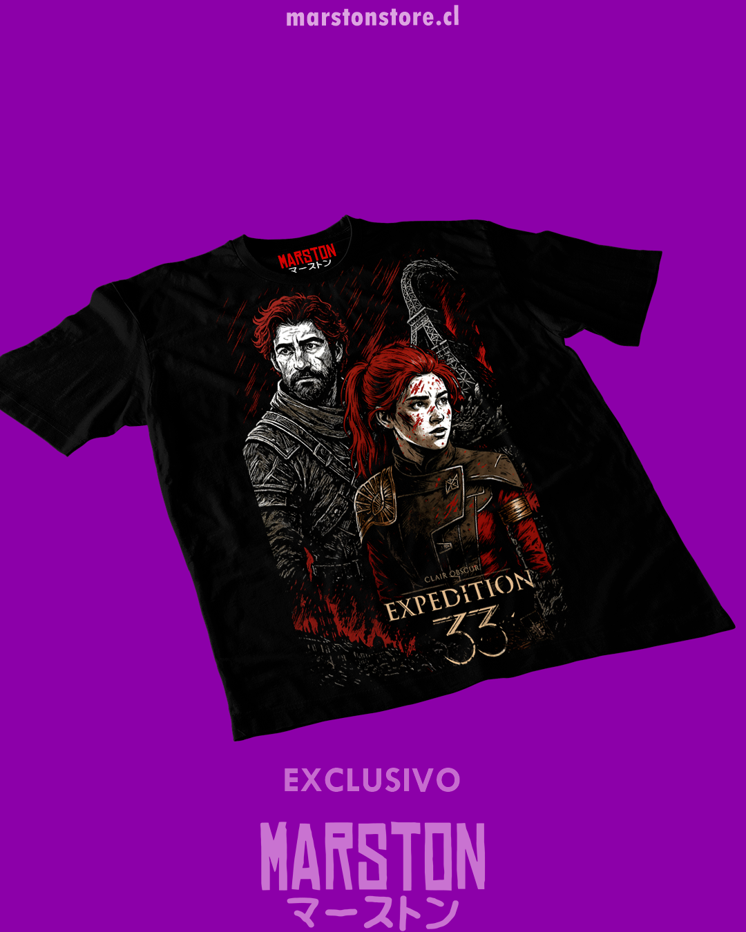 Polera negra Clair Obscur: Expedition 33 con Maelle y Gustave