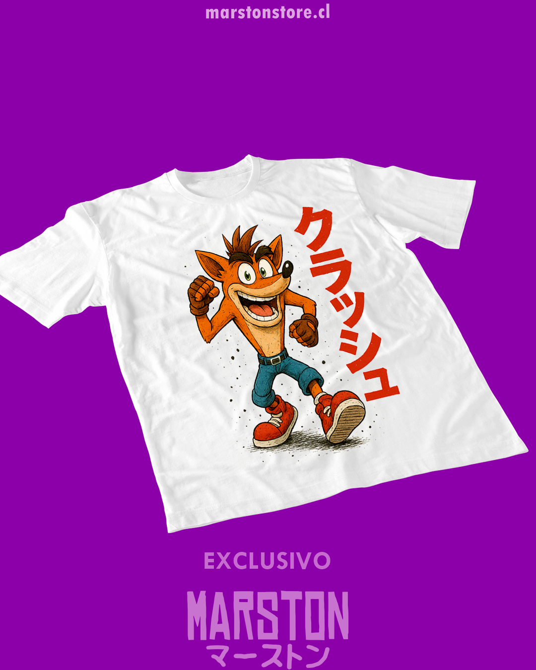 Polera blanca con diseño de Crash Bandicoot