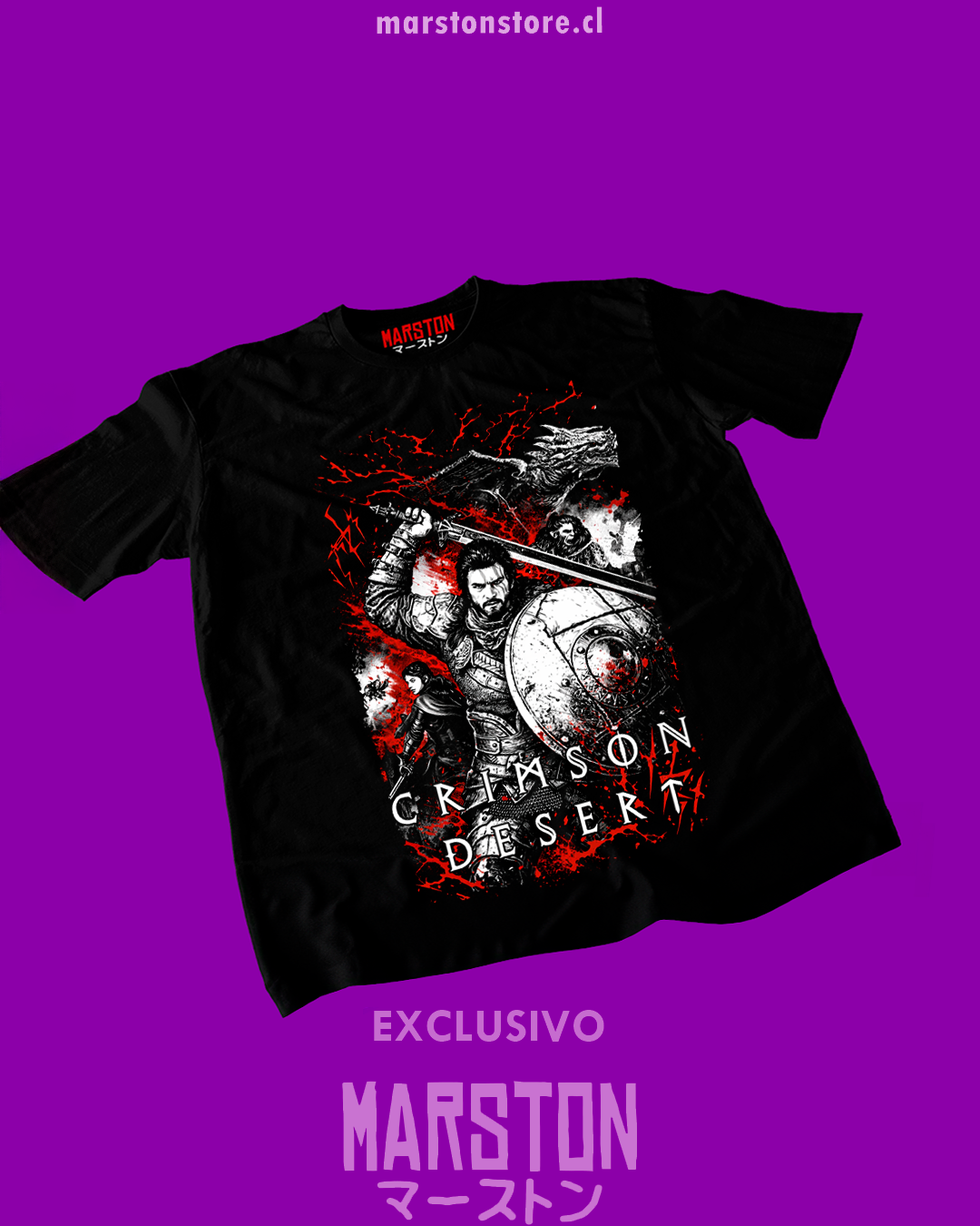 Polera negra Crimson Desert con diseño de Kliff
