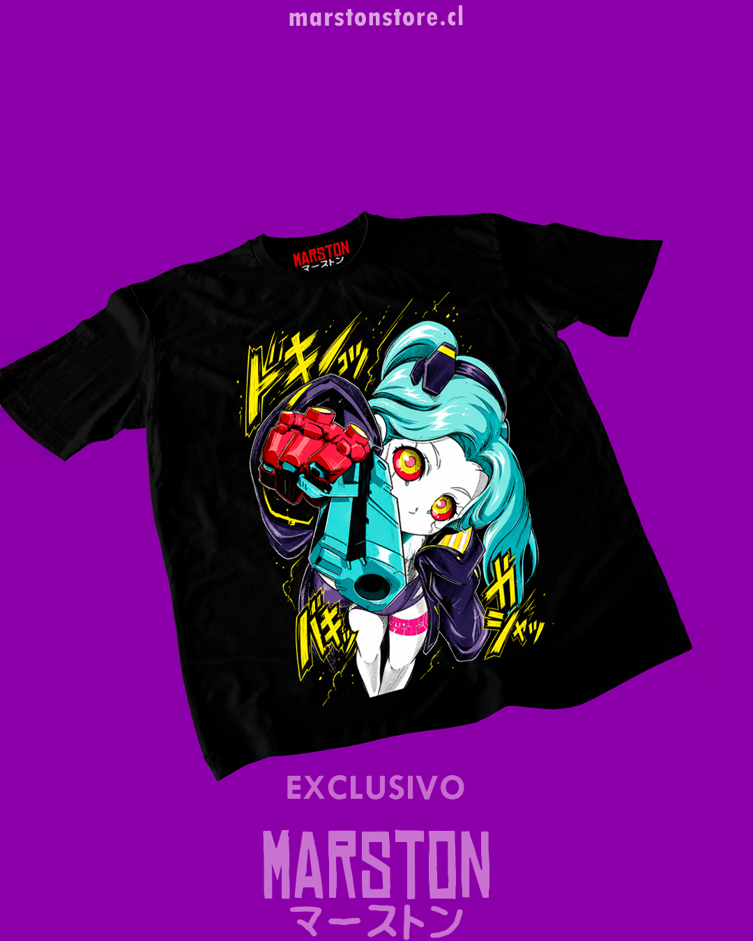 Polera negra de Cyberpunk: Edgerunners con diseño de Rebecca