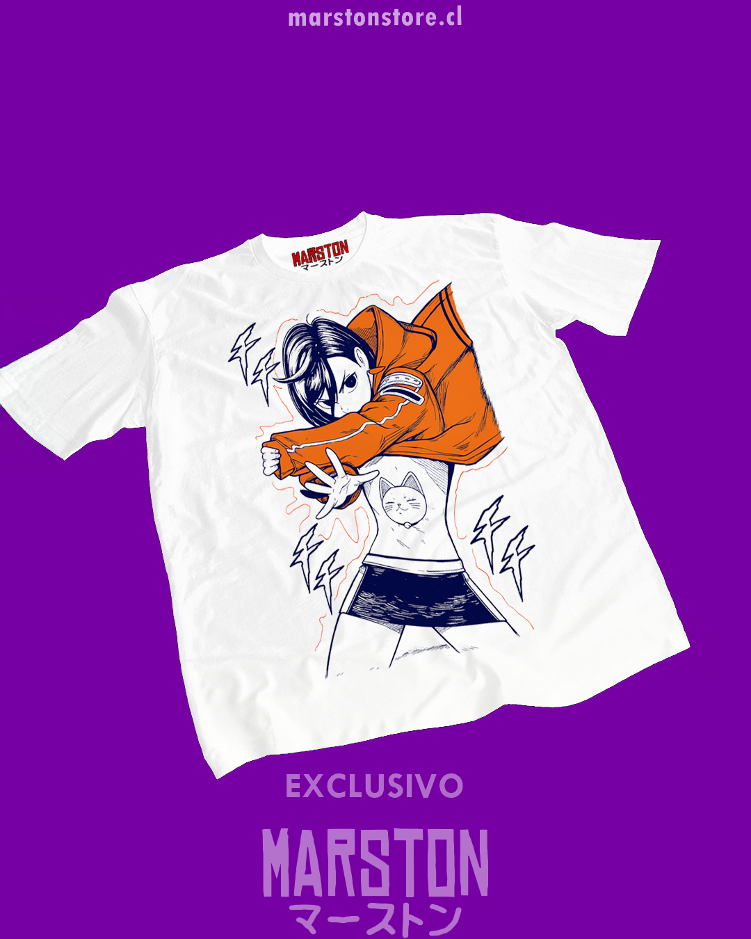 Polera blanca Dandadan con diseño de Momo Ayase