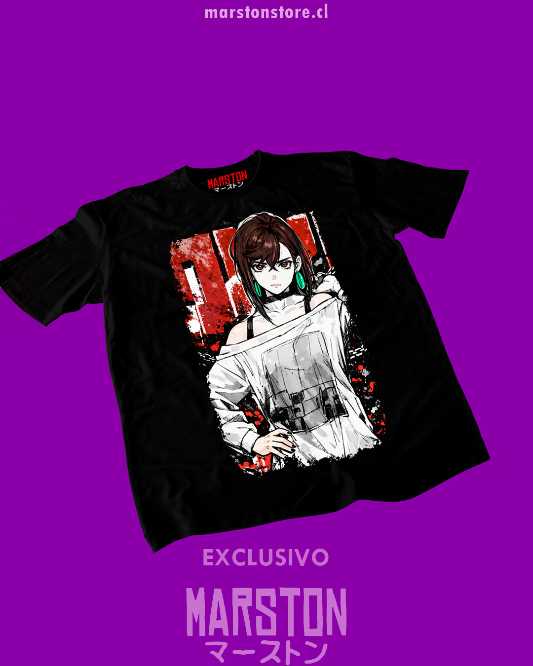Polera negra Dandadan con diseño de Momo Ayase