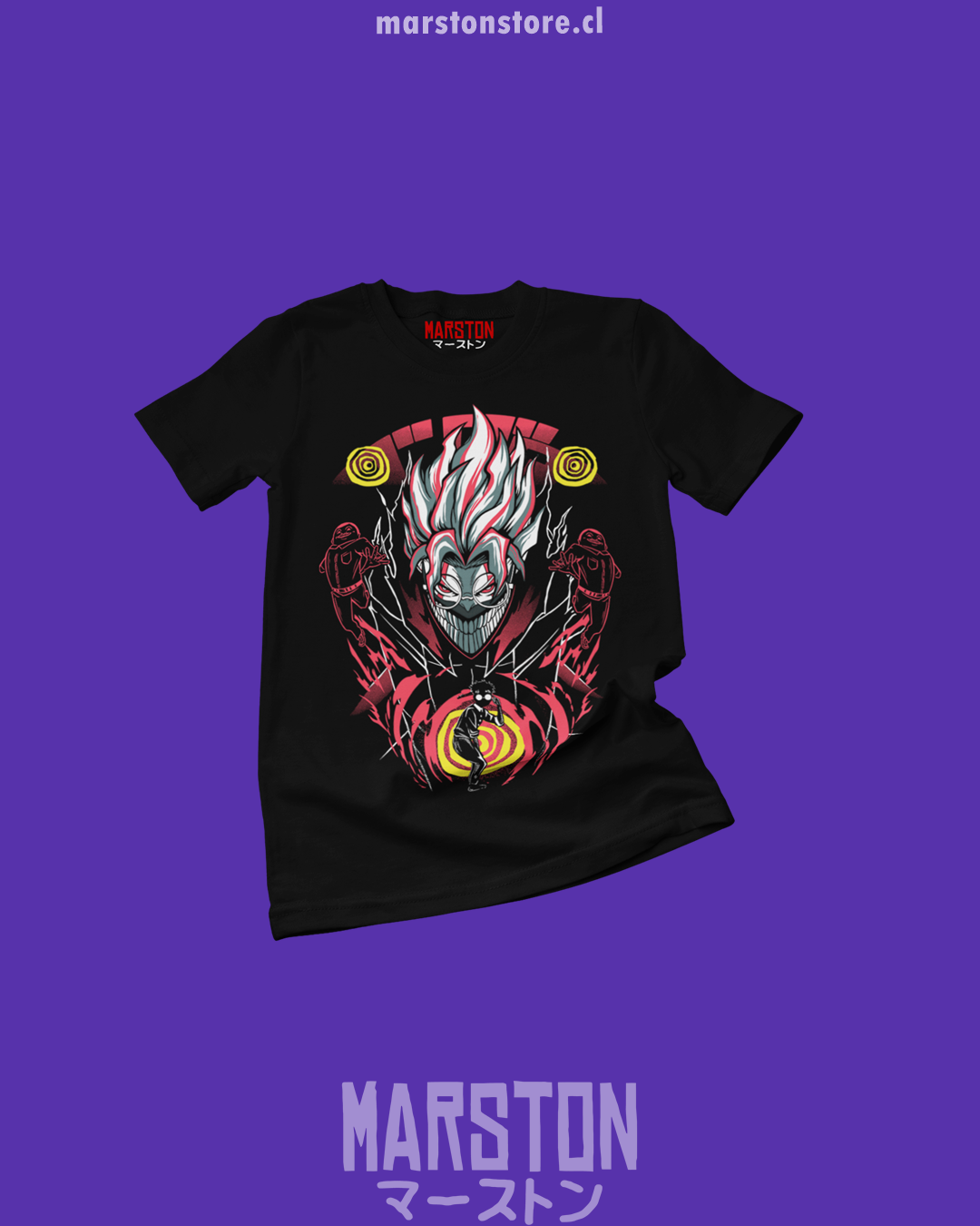 Polera negra Dandadan con diseño de Okarun