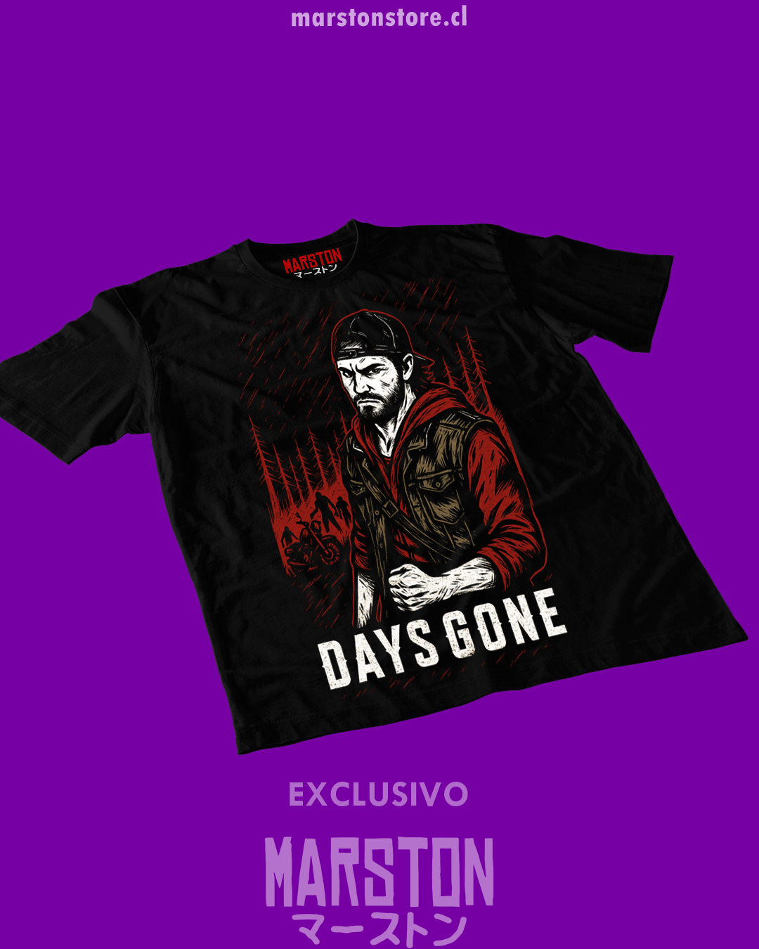 Polera negra con diseño de Days Gone