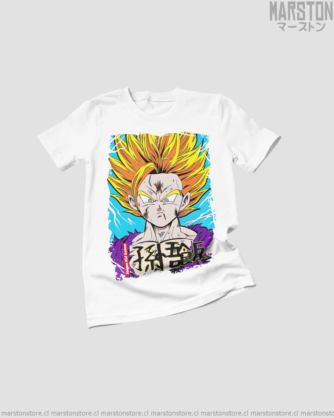 Polera blanca Dragon Ball con diseño de Son Gohan