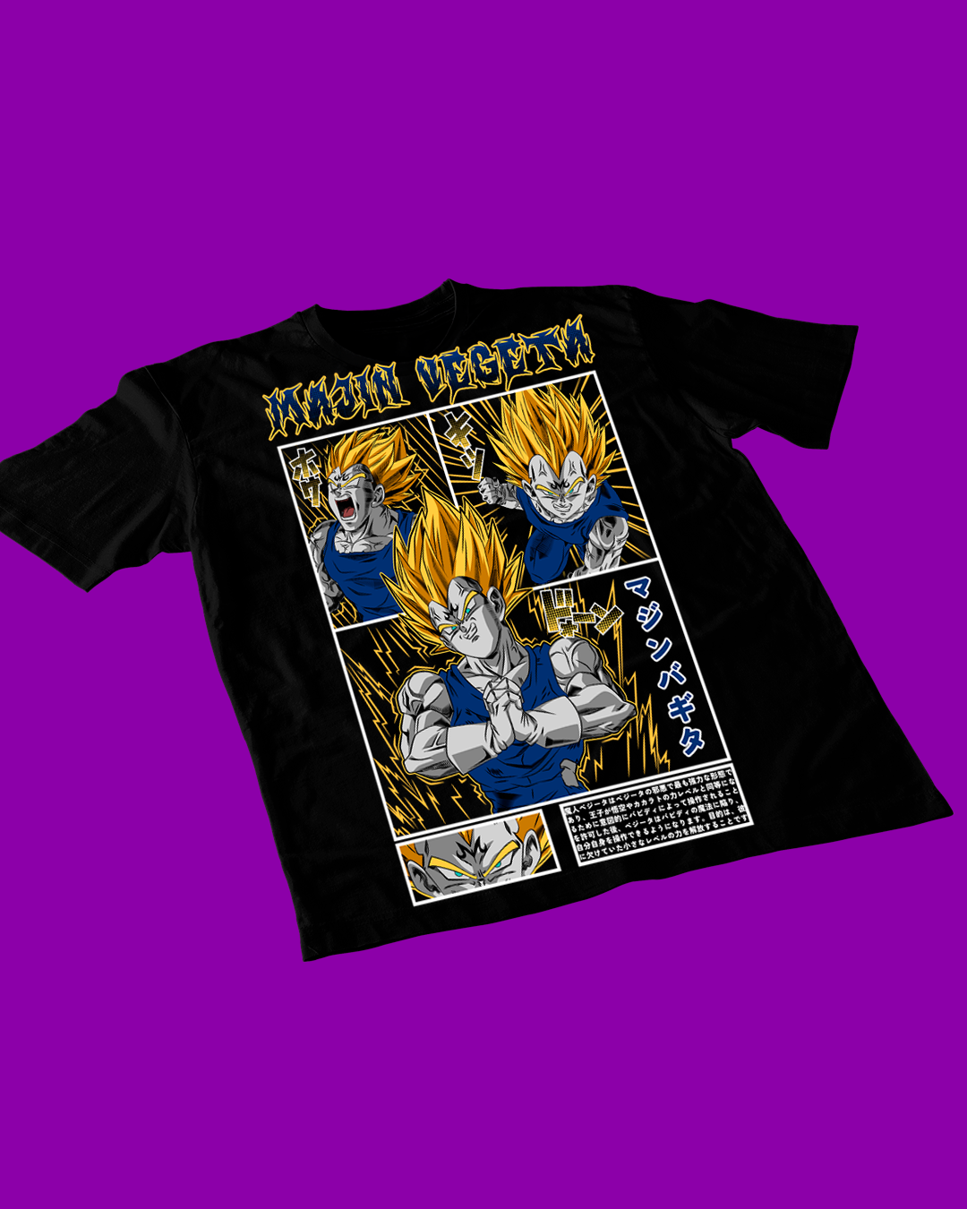 Polera negra Dragon Ball Z con diseño de Vegeta