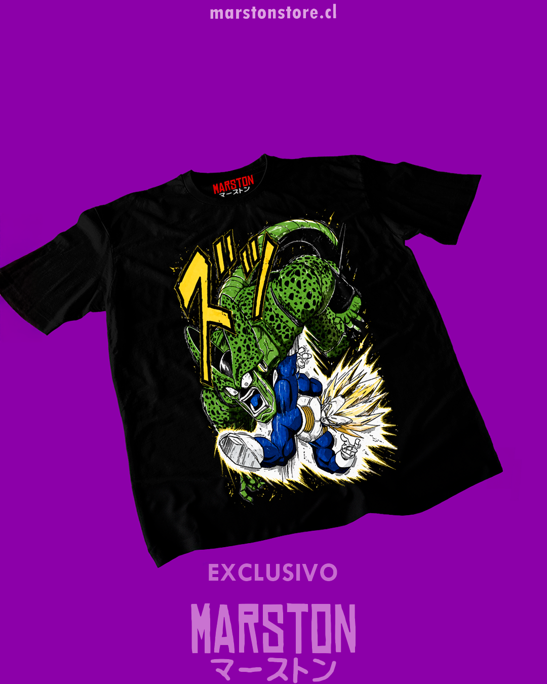 Polera negra Dragon Ball Z con Vegeta Super Saiyan 2 y Cell