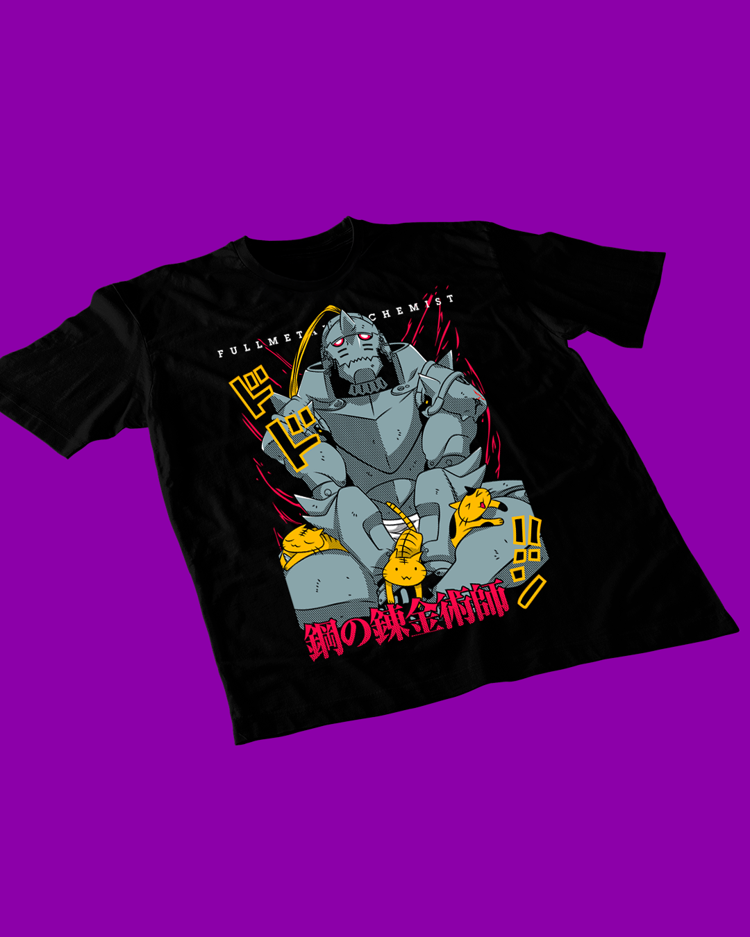 Polera negra Fullmetal Alchemist con diseño de Alphonse Elric
