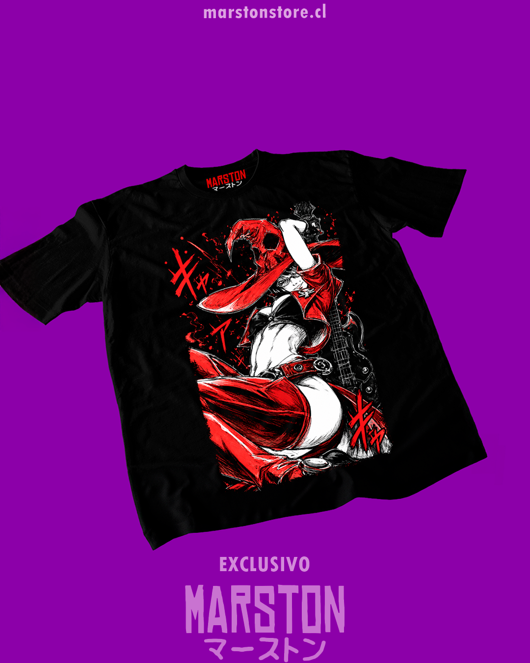 Polera negra Guilty Gear con diseño de I-No