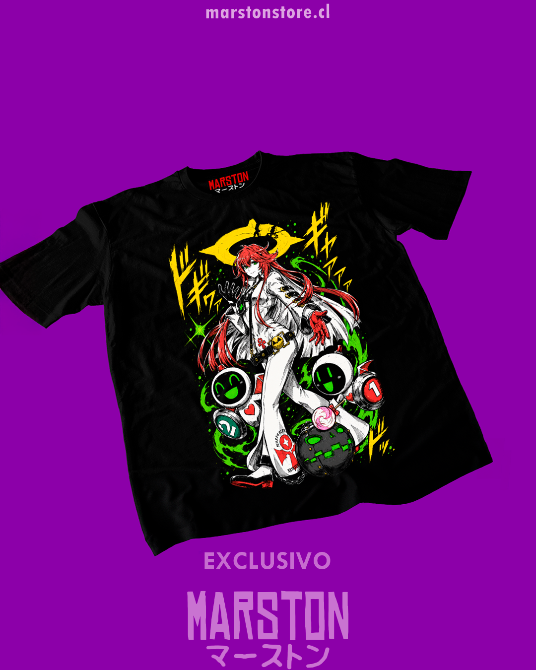Polera negra Guilty Gear con diseño de Jack-O' Valentine