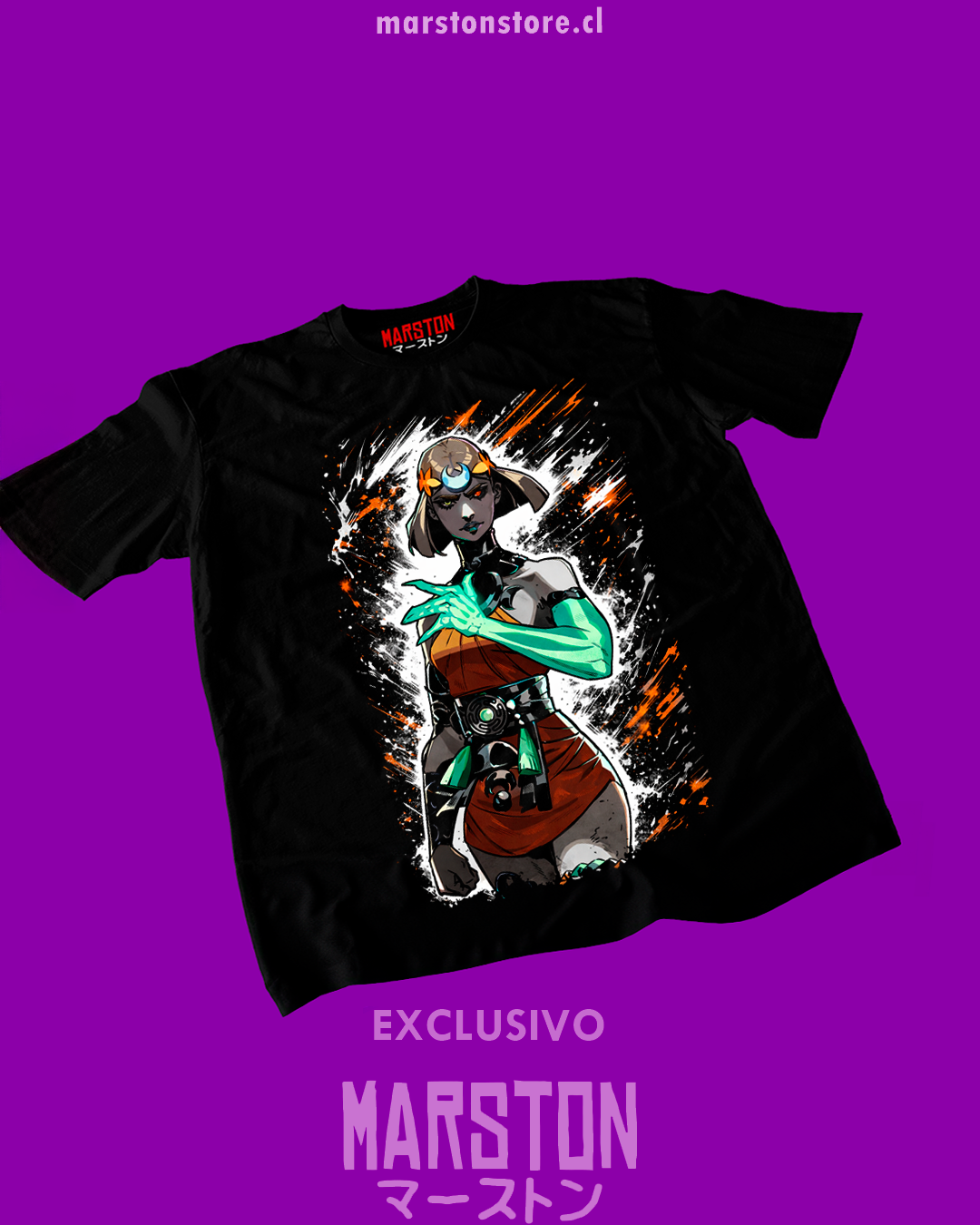 Polera negra Hades 2 con diseño de Melinoe