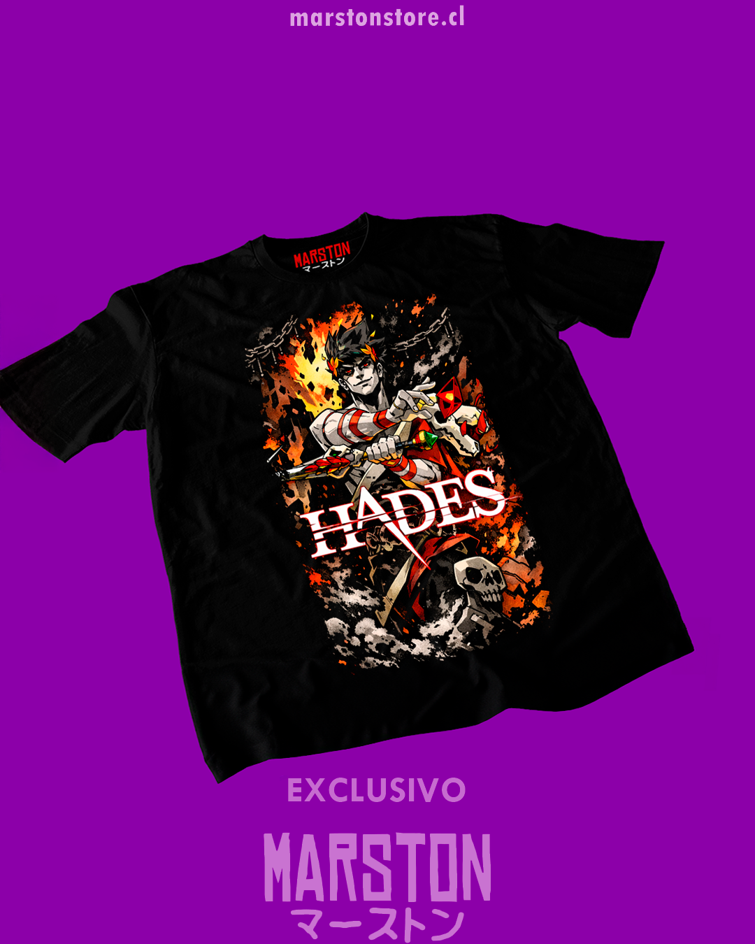 Polera negra Hades con diseño de Zagreo, Zagreus