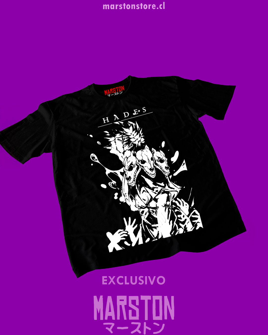 Polera negra Hades con diseño de Zagreus