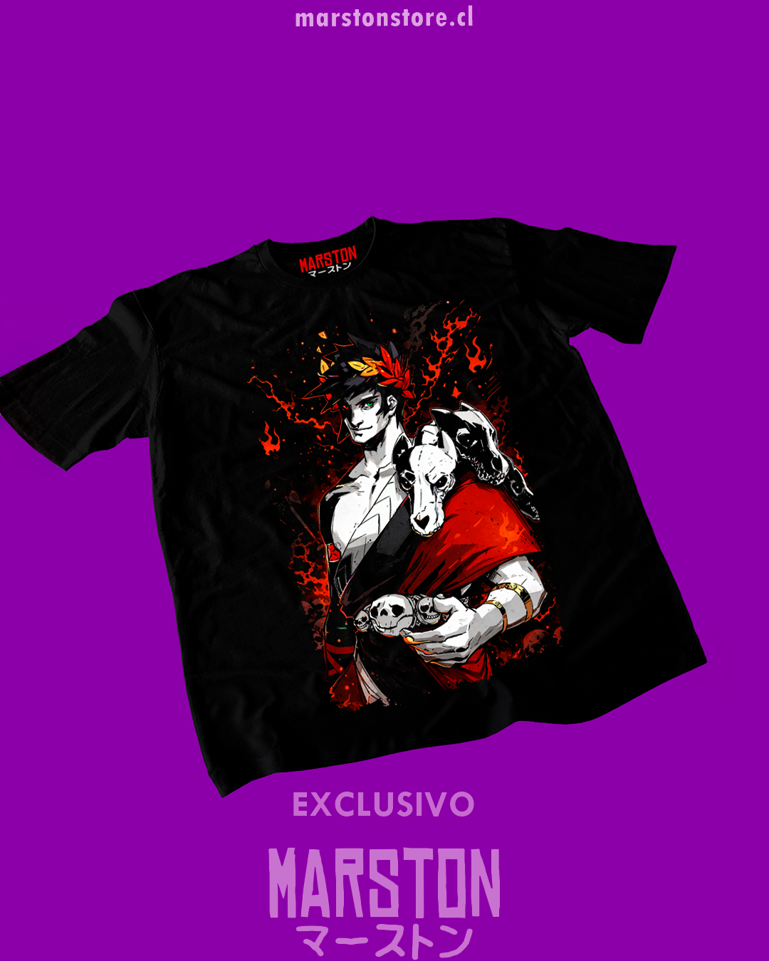 Polera negra Hades con diseño de Zagreus