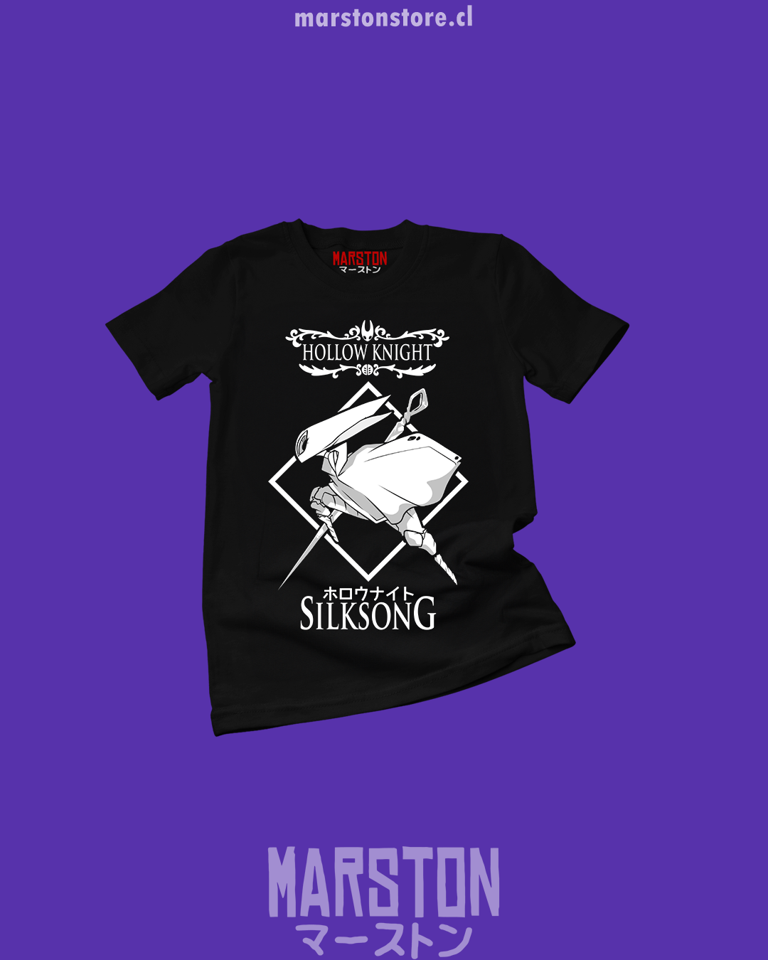Polera negra Hollow Knight: Silksong con diseño de Hornet