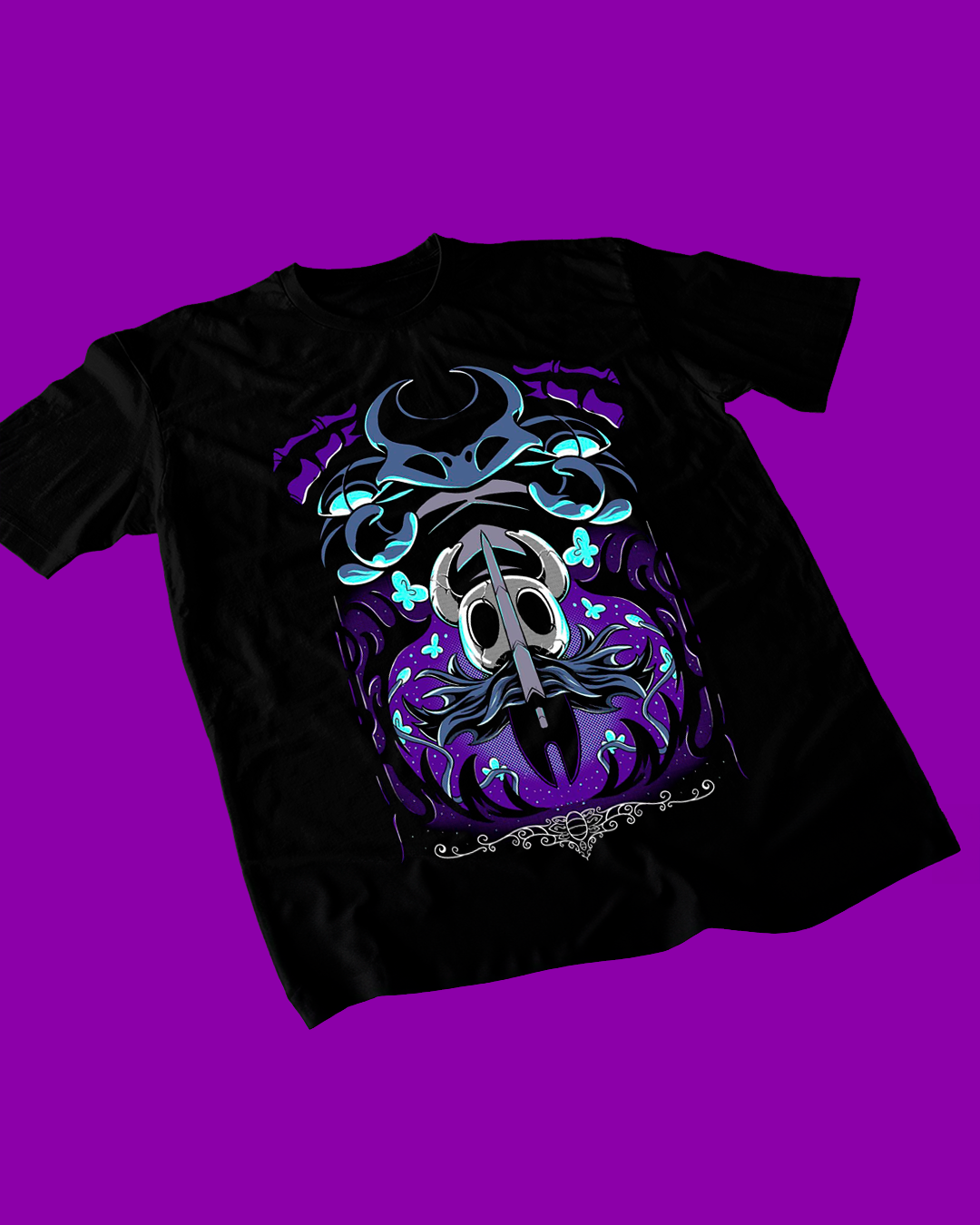 Polera negra Hollow Knight con diseño de The Knight