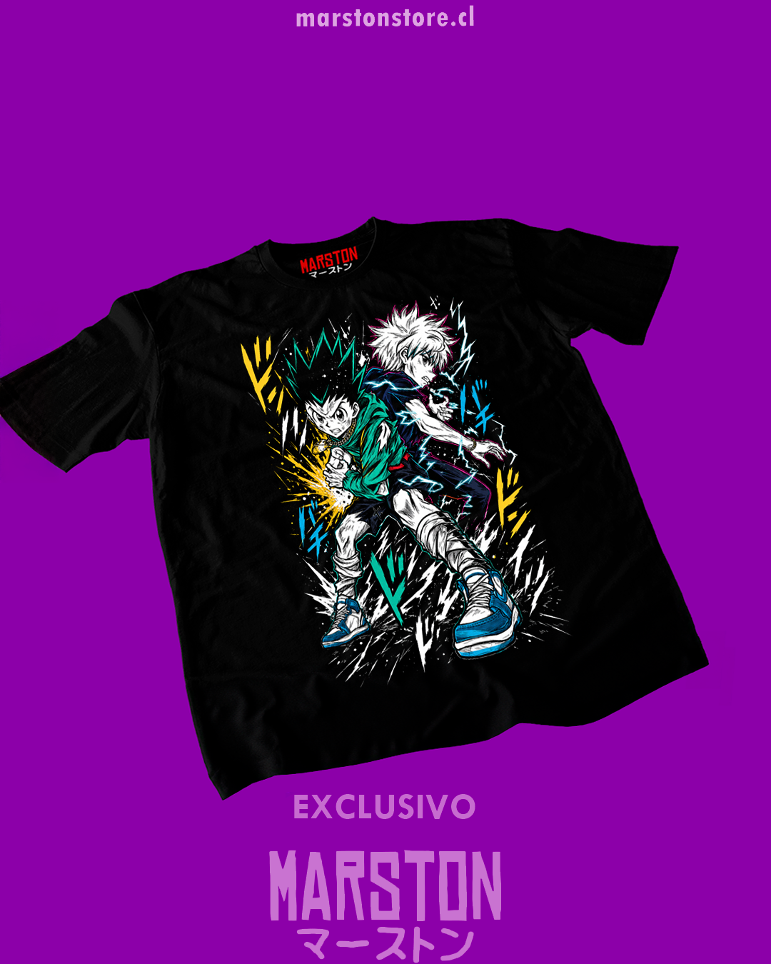 Polera negra Hunter x Hunter con Gon Freecss y Killua Zoldyck