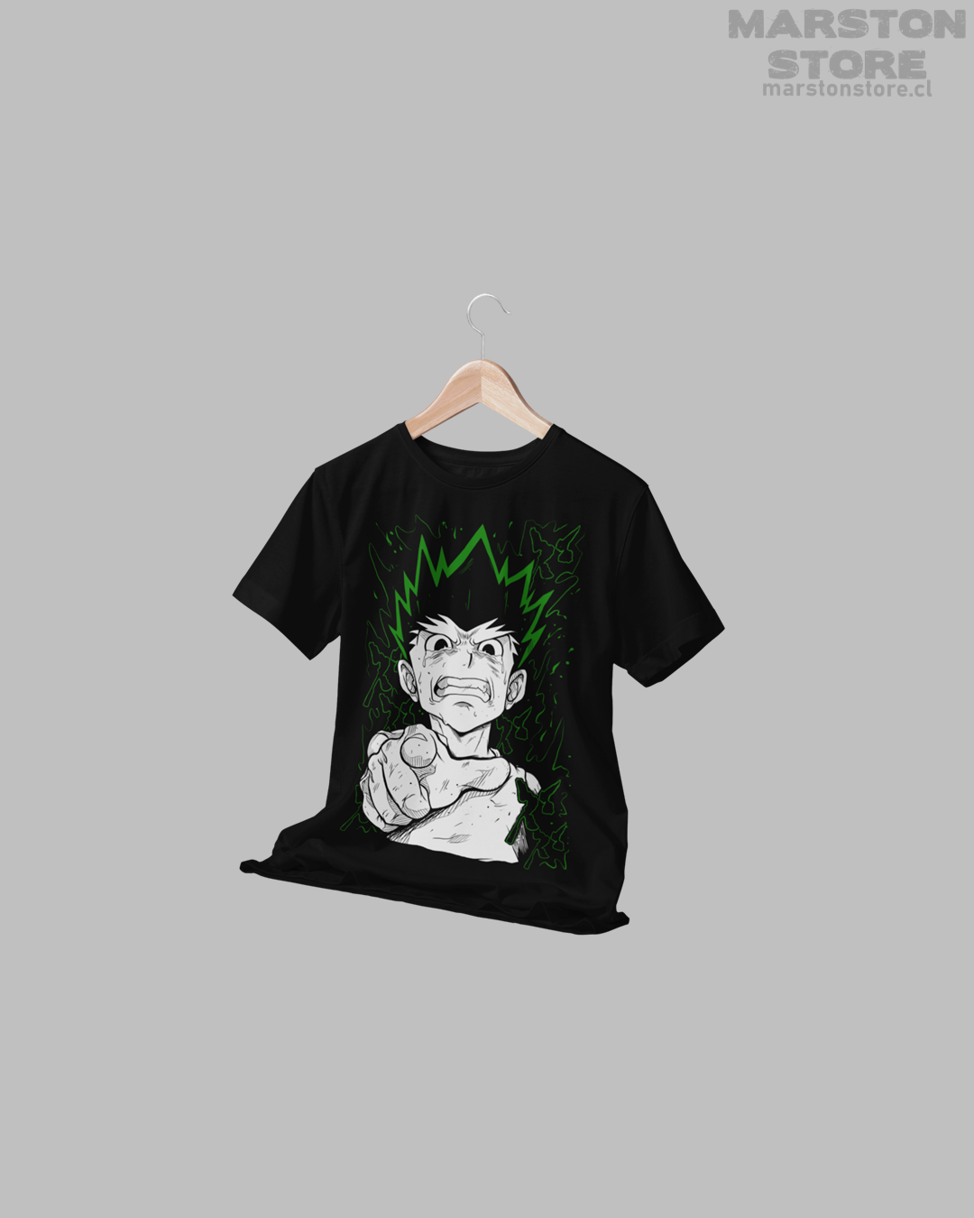 Polera negra Hunter x Hunter con diseño de Gon Freecss