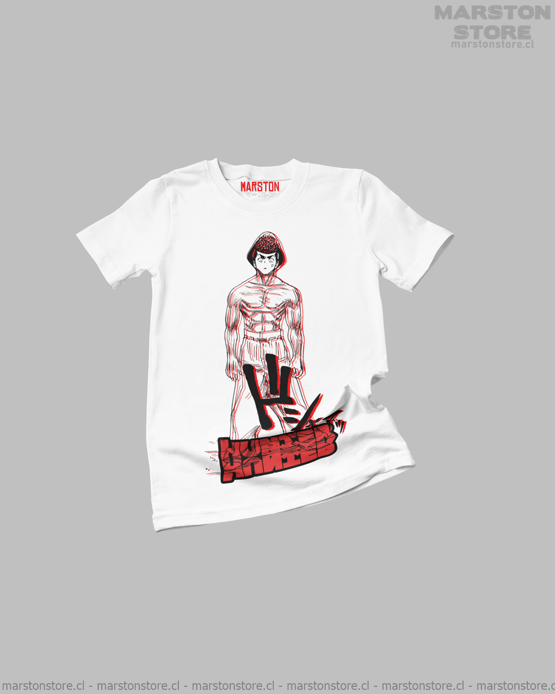 Polera blanca Hunter x Hunter con diseño de Knuckle Bine
