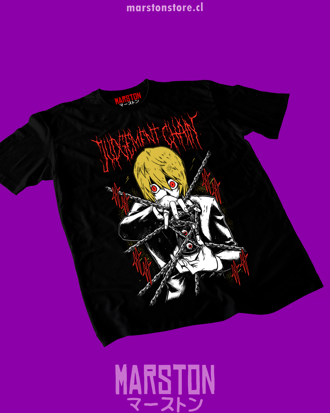 Polera negra Hunter x Hunter con diseño de Kurapika