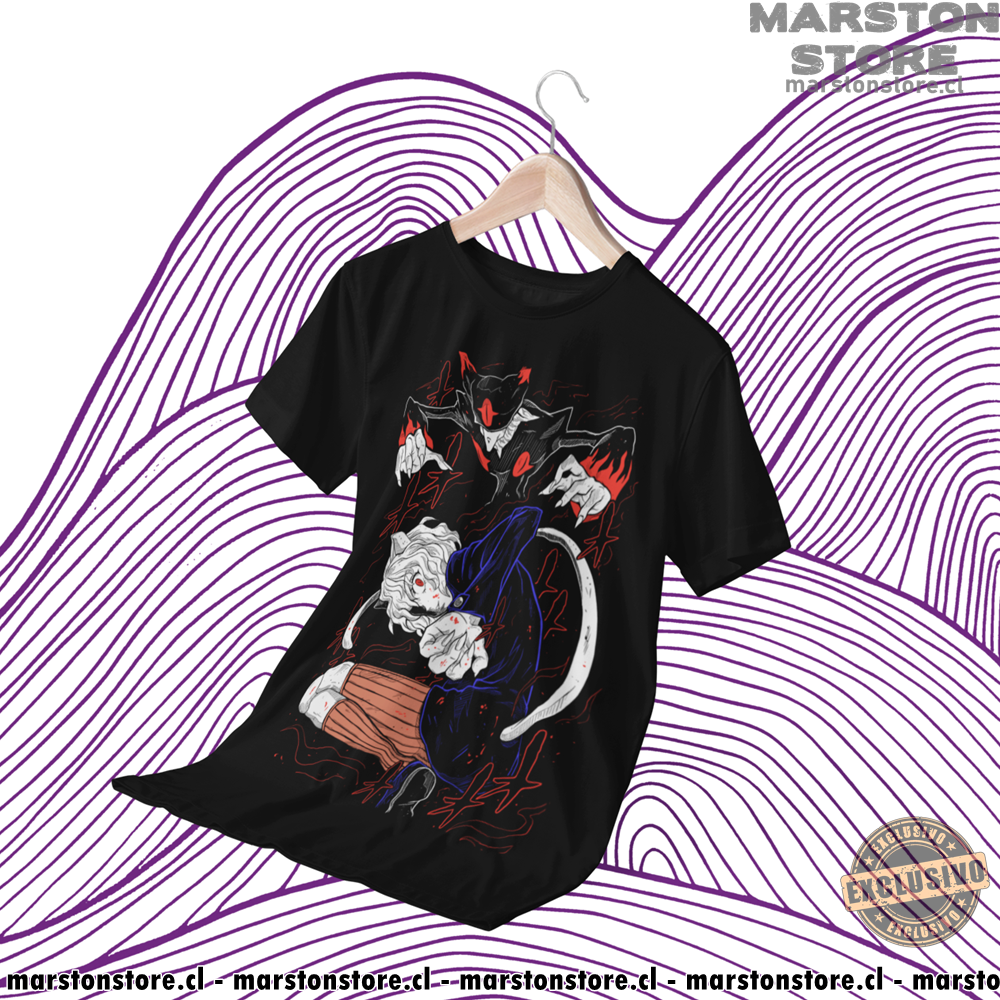 Polera negra Hunter x Hunter con diseño de Neferpitou