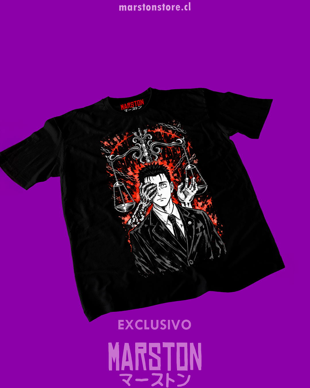 Polera negra Jujutsu Kaisen con diseño de Hiromi Higuruma