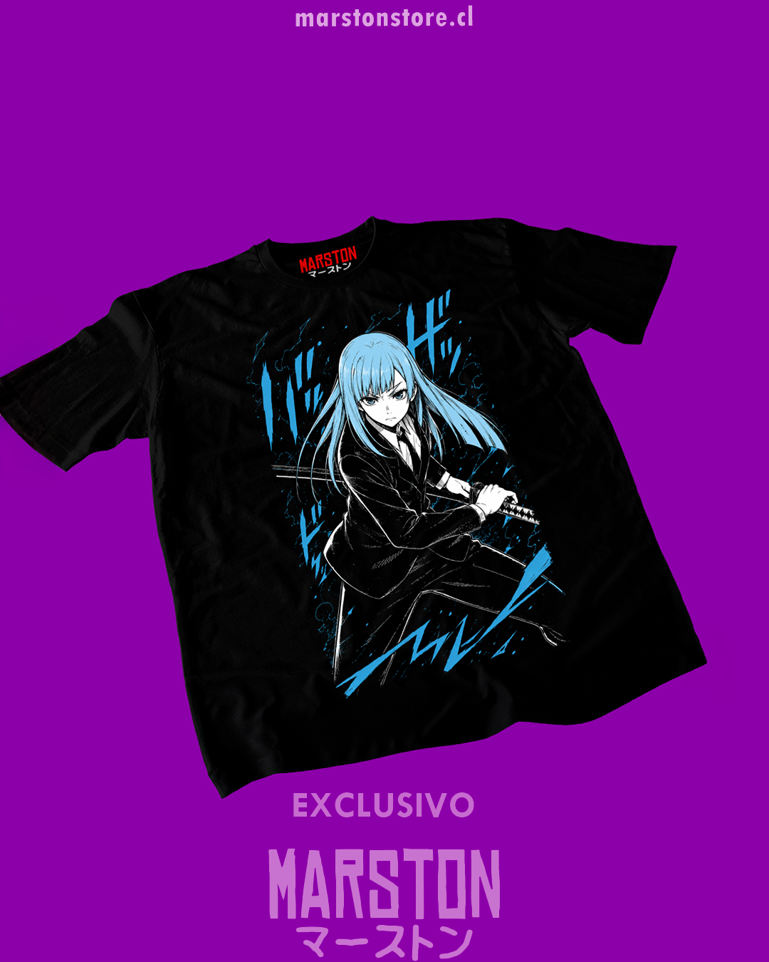 Polera negra Jujutsu Kaisen con diseño de Kasumi Miwa