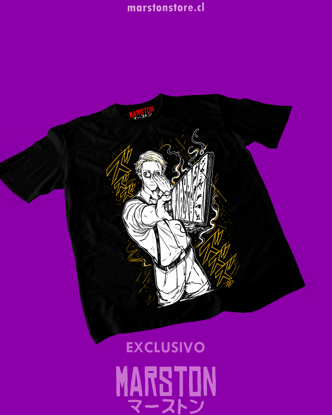 Polera negra Jujutsu Kaisen con diseño de Kento Nanami