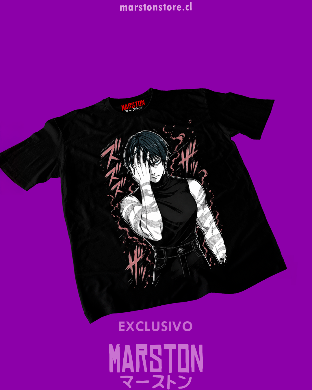 Polera negra Jujutsu Kaisen con diseño de Maki Zenin