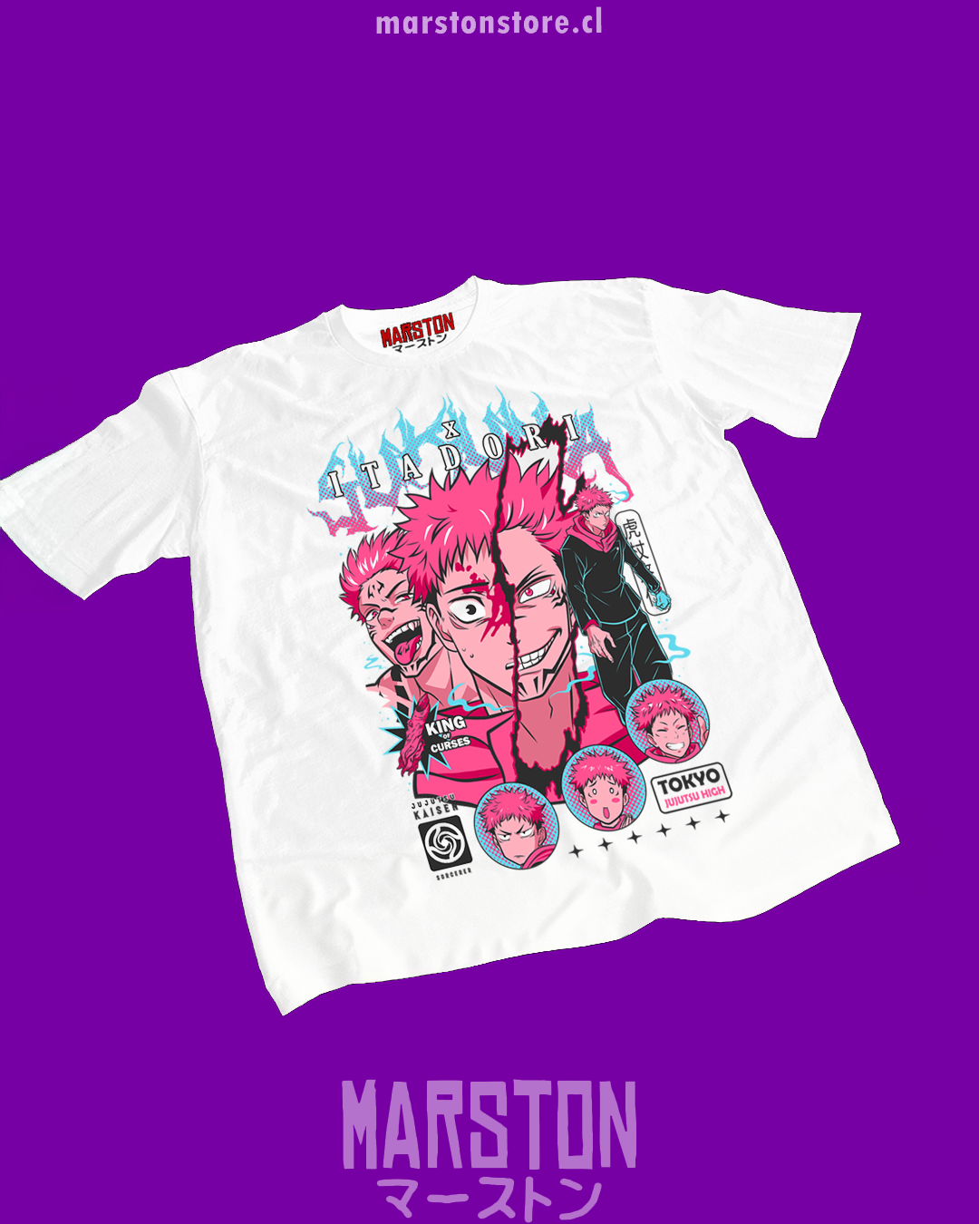 Polera Jujutsu Kaisen con Yuji Itadori y Ryomen Sukuna