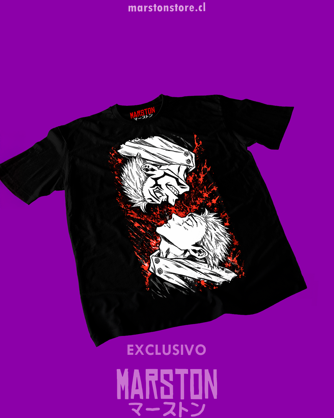 Polera negra Jujutsu Kaisen con Yuji Itadori y Ryomen Sukuna