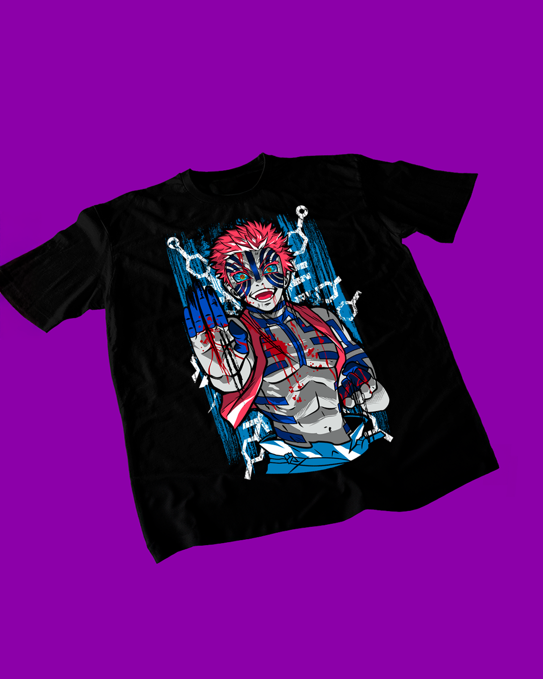 Polera negra Kimetsu no Yaiba Demon Slayer con diseño de Akaza