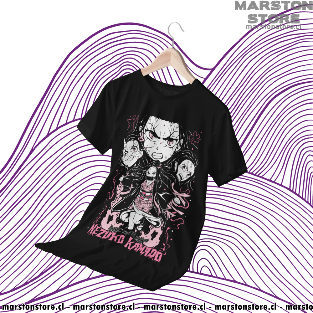Polera negra Kimetsu no Yaiba Demon Slayer con diseño de Nezuko Kamado