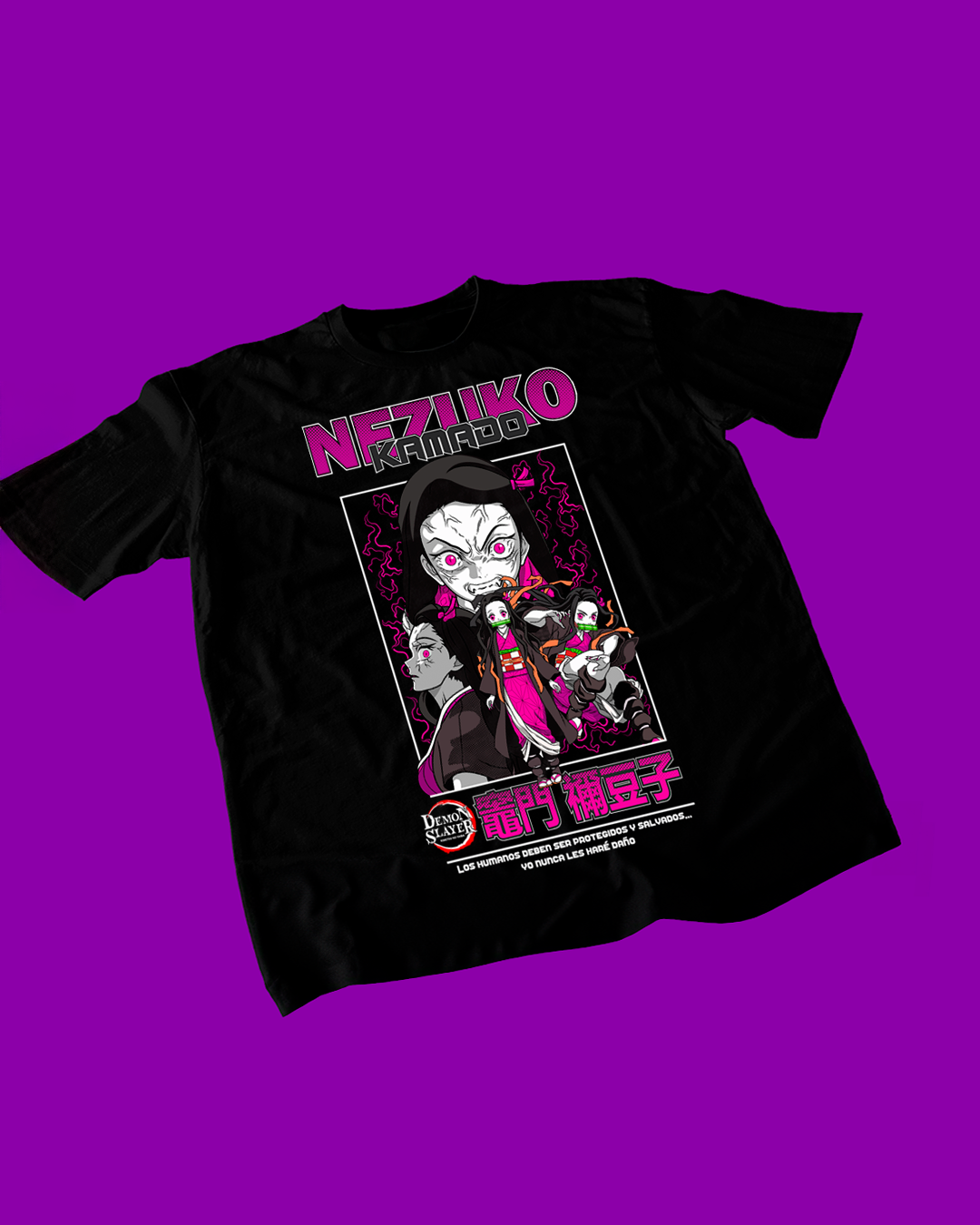 Polera negra Kimetsu no Yaiba Demon Slayer con diseño de Nezuko Kamado