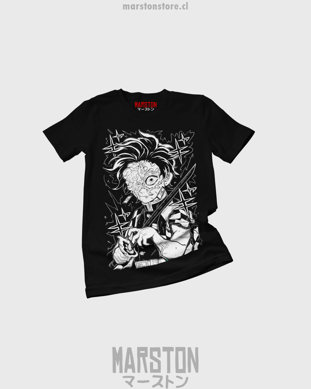 Polera negra Kimetsu no Yaiba Demon Slayer con diseño de Tanjiro Kamado