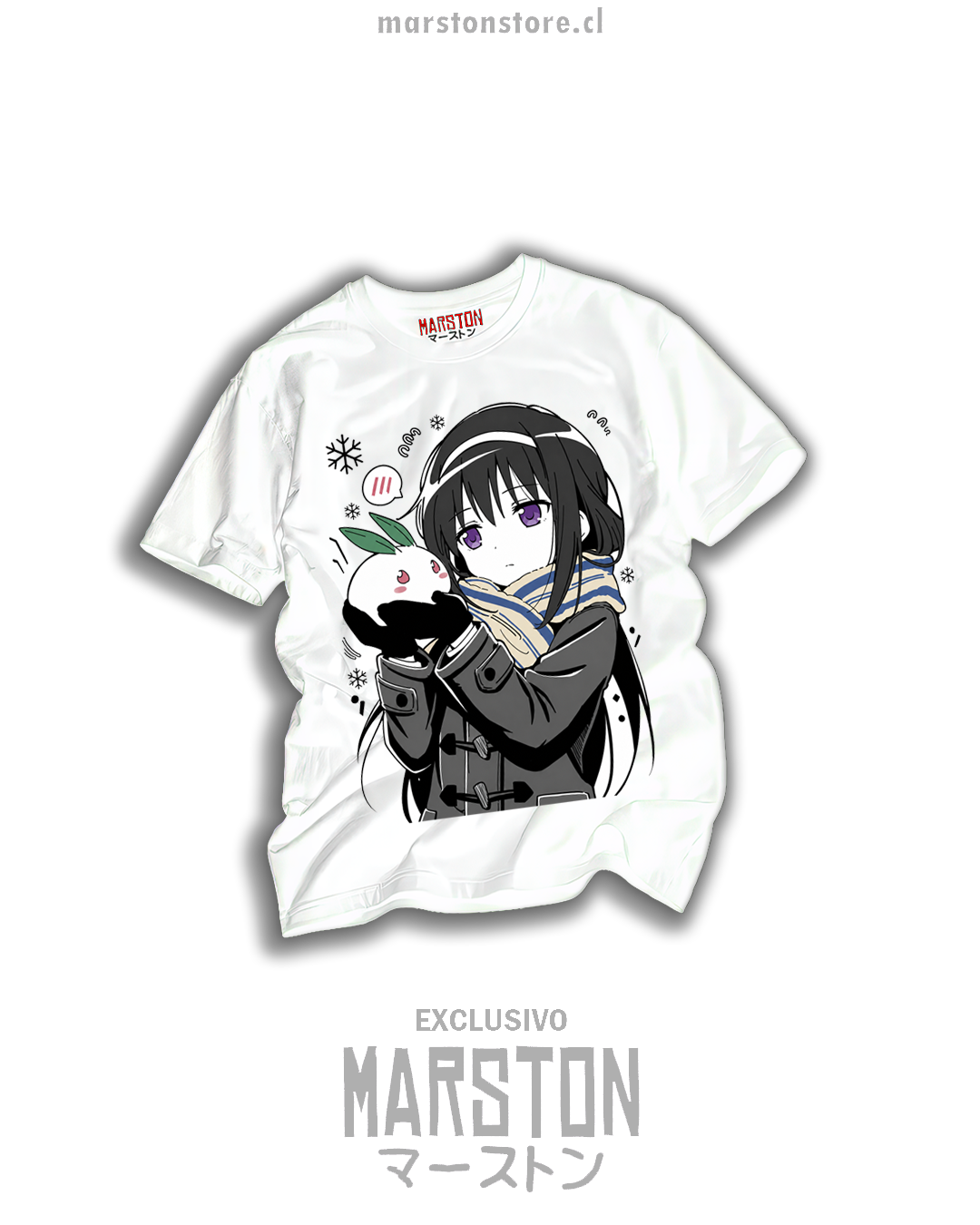 Polera blanca Puella Magi Madoka Magica con Homura Akemi y Kyubey