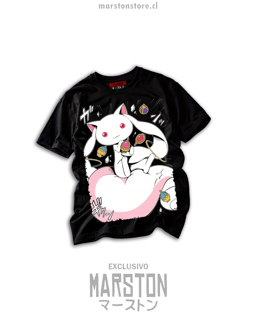 Polera negra Puella Magi Madoka Magica con Kyubey